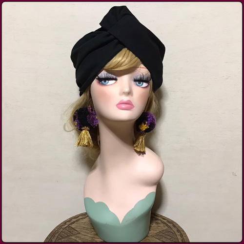 ブラック コットンリネン アラジンターバン ターバン ヘア