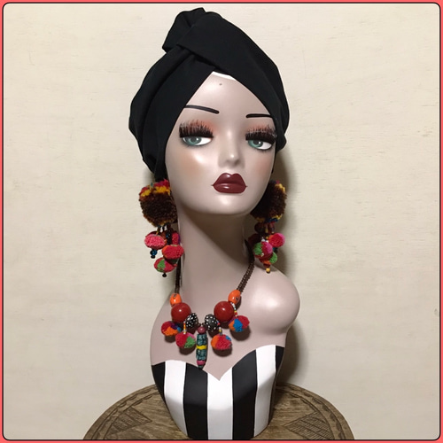 ブラック コットンリネン アラジンターバン ターバン ヘア