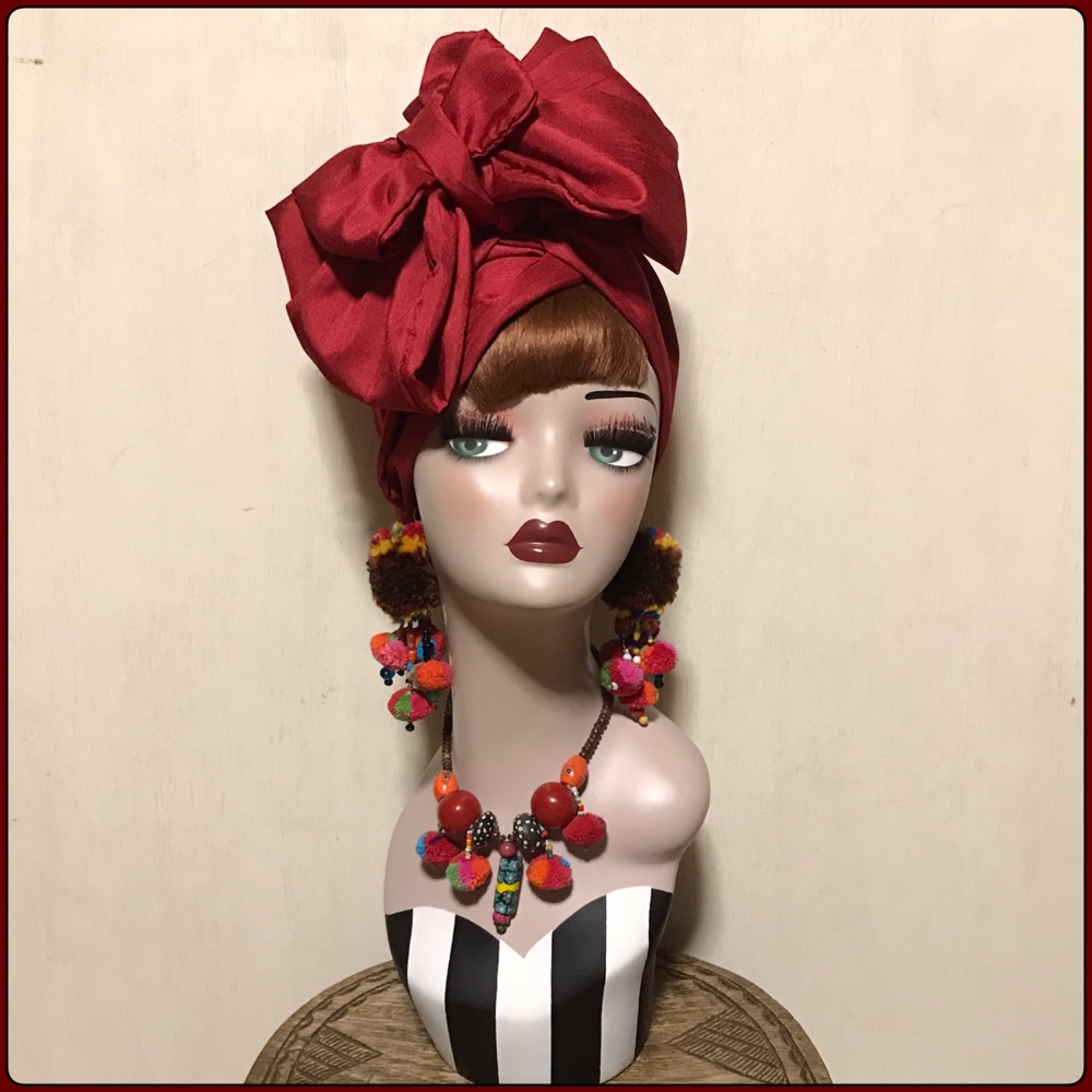 新作　ローズ　レッド　シャンタン　サテン　8way ロングリボン　アレンジ　ヘアターバン　ヘアバンド　ターバン