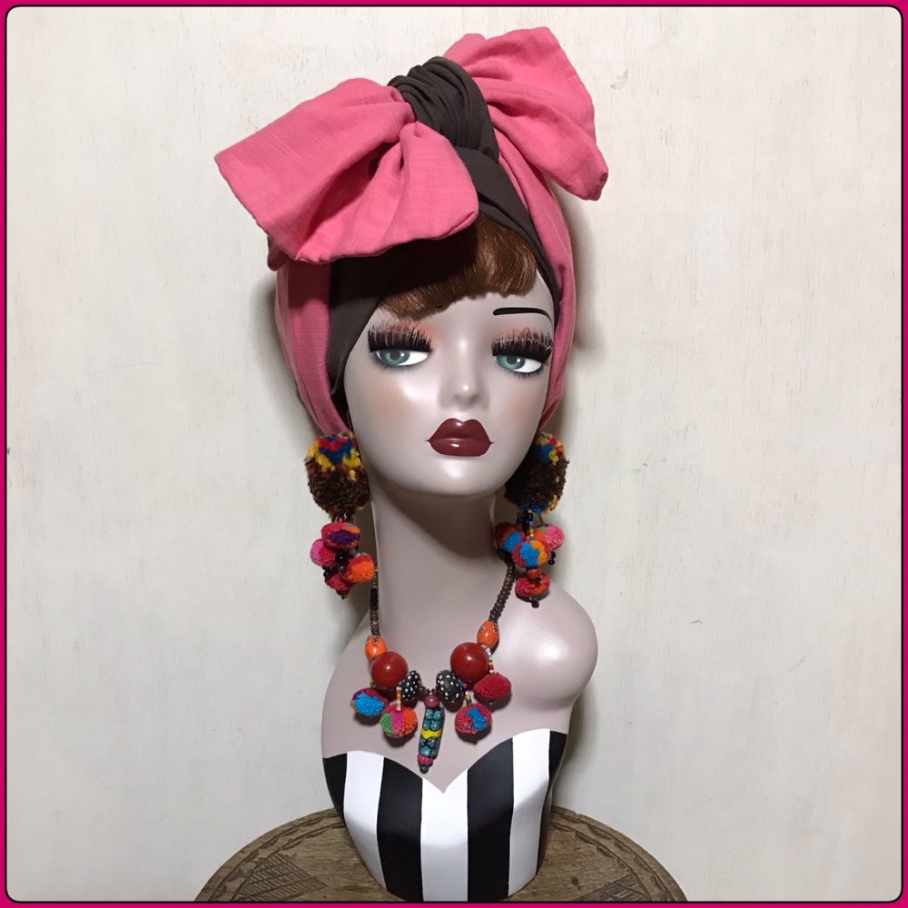 新作　ブラウンベース　着せ替えヘアターバン　ぽっこりターバン×帯リボンセット　ヘアバンド