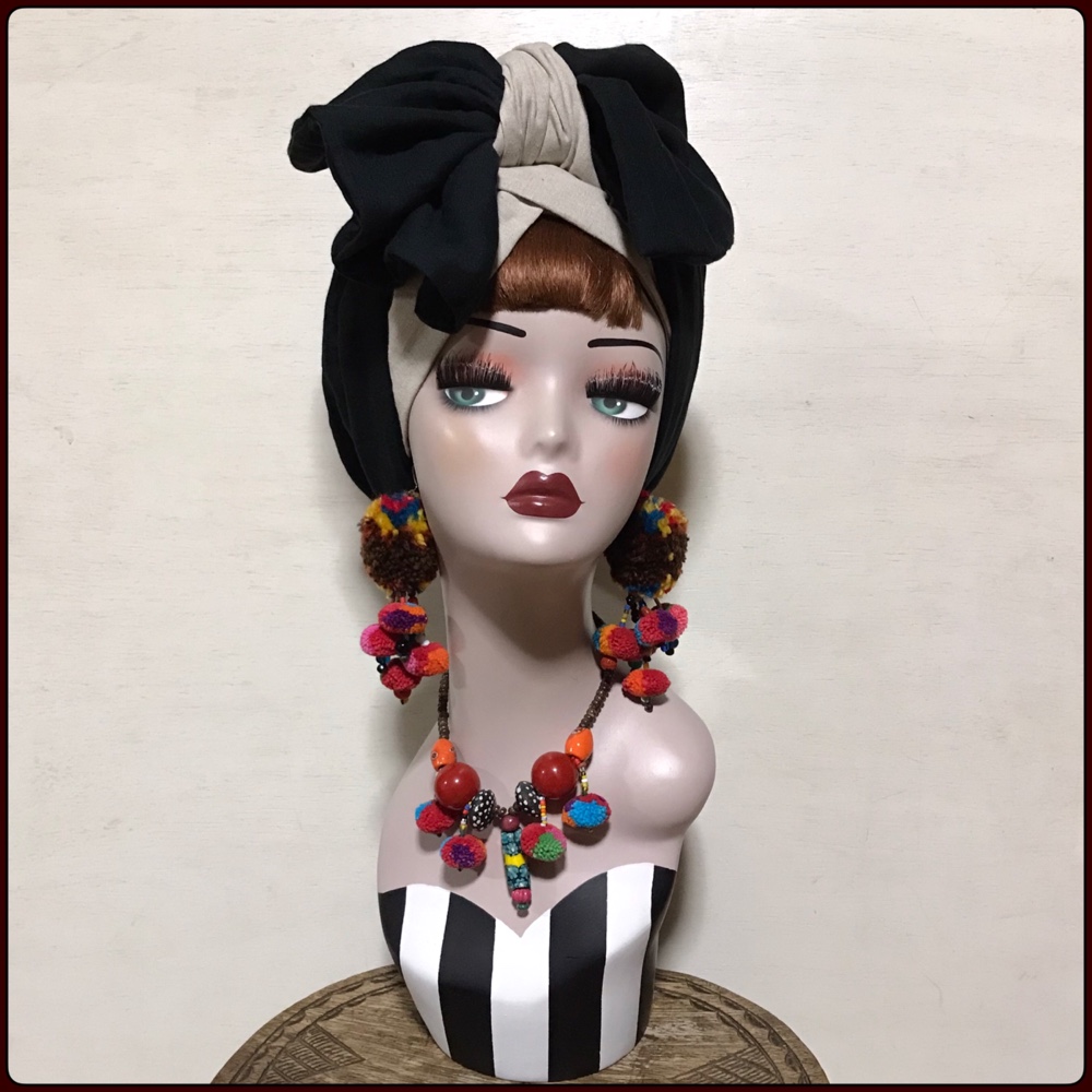 新作　生成りベース　着せ替えヘアターバン　ぽっこりターバン×帯リボンセット　ヘアバンド