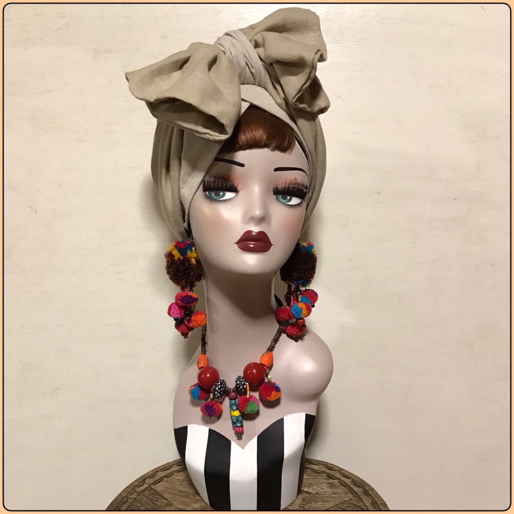 新作　生成りベース　着せ替えヘアターバン　ぽっこりターバン×帯リボンセット　ヘアバンド