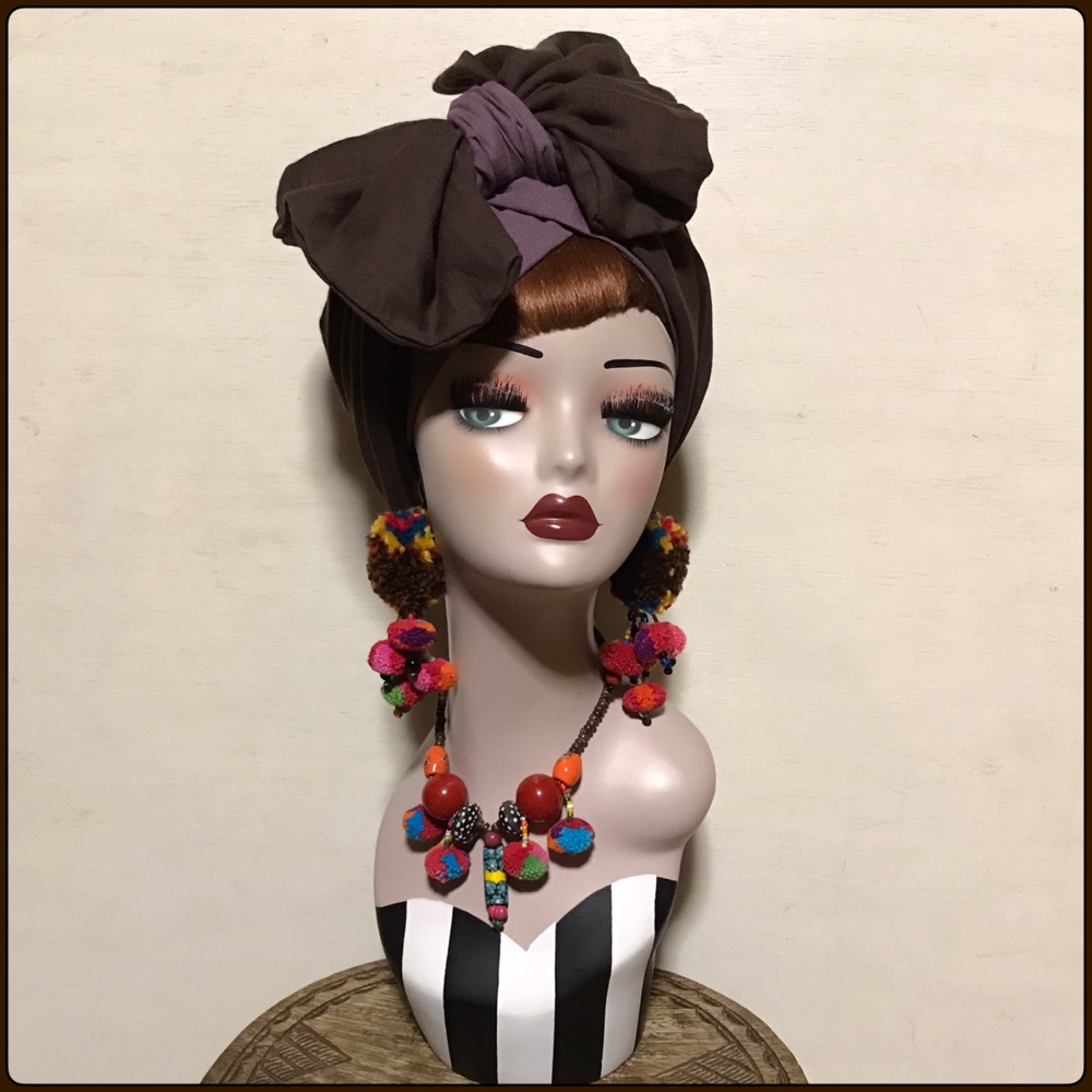 新作　藤色ベース　着せ替えヘアターバン　ぽっこりターバン×帯リボンセット　ヘアバンド