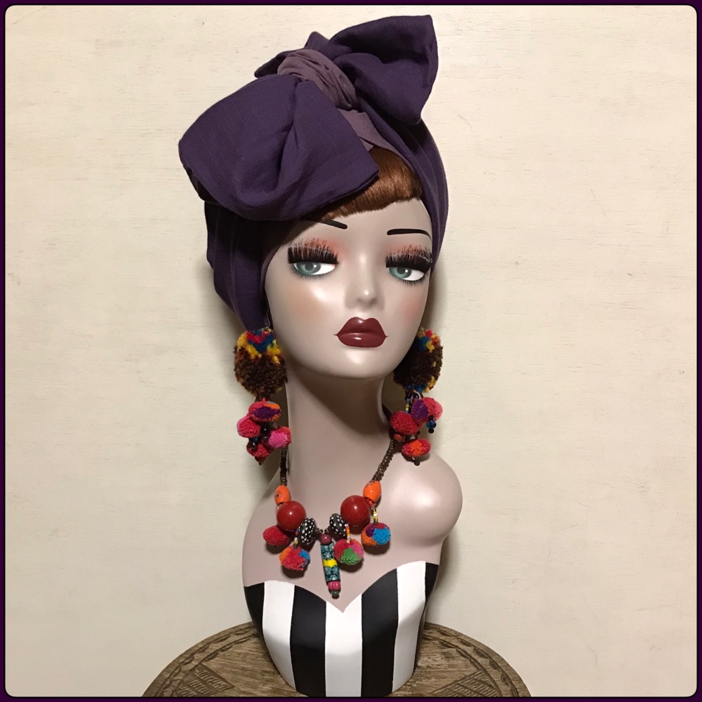 新作　藤色ベース　着せ替えヘアターバン　ぽっこりターバン×帯リボンセット　ヘアバンド