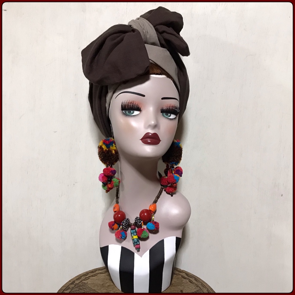 新作　グレージュベース　着せ替えヘアターバン　ぽっこりターバン×帯リボンセット　ヘアバンド