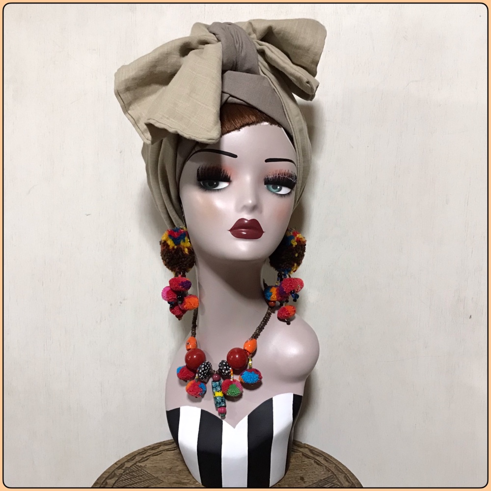 新作　グレージュベース　着せ替えヘアターバン　ぽっこりターバン×帯リボンセット　ヘアバンド