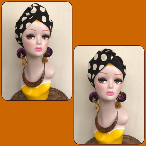 ドット 水玉模様 白黒 モノトーン ヘアターバン ヘアバンド ヘアバンド  