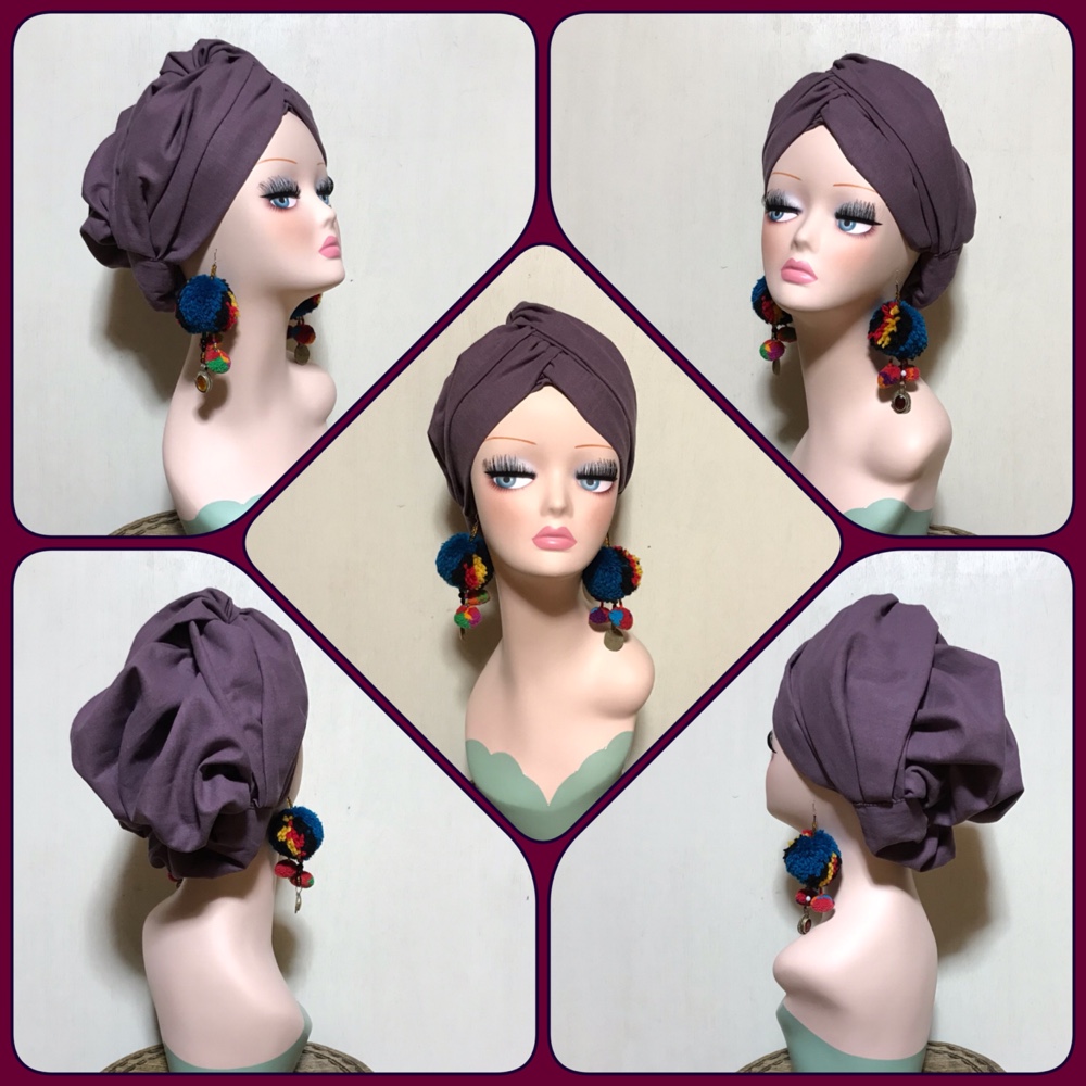 帽子　ターバン帽子　ヘアターバン ヘアバンド　帽子にもなる　帽子としても　ラベンダー　藤色