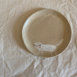 【受注制作】ねこ丸皿11白猫 1枚目の画像