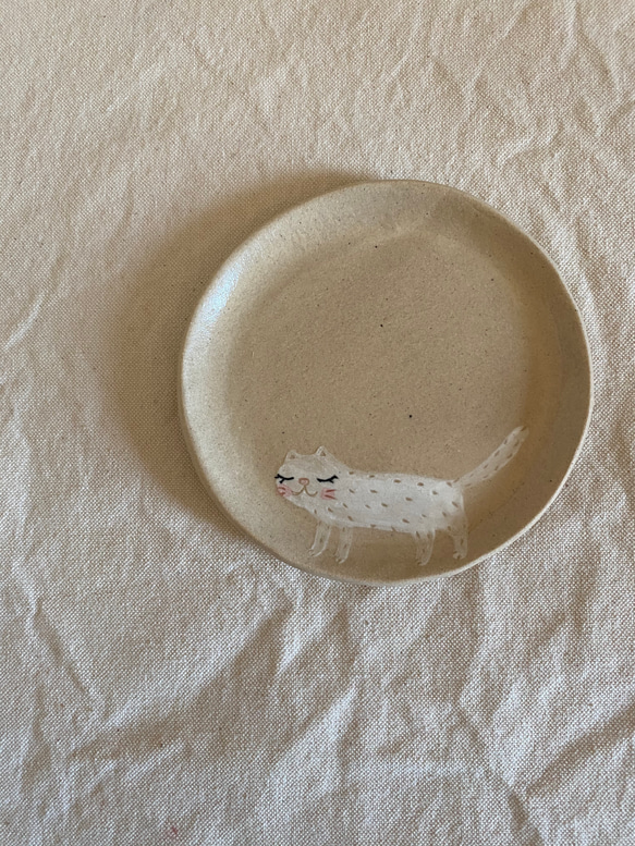 【受注制作】ねこ丸皿11白猫 1枚目の画像