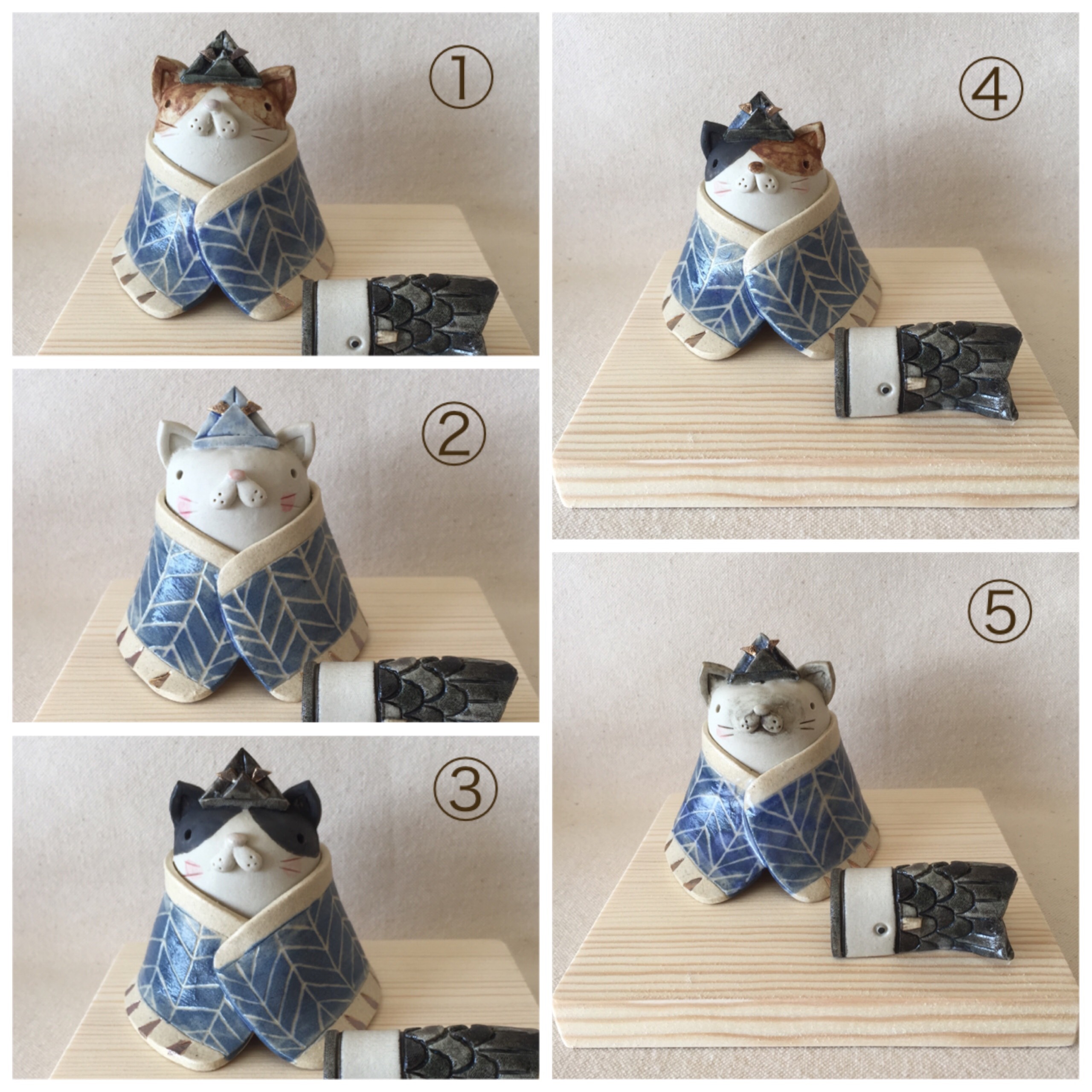 新作】猫の五月人形&鯉のぼりDX 金彩陶器ネコ にゃんこ ねこの