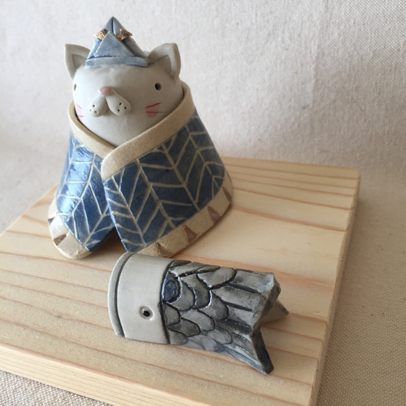 ＊即納✳︎ねこの五月飾り&鯉のぼりセット（白猫） 3枚目の画像