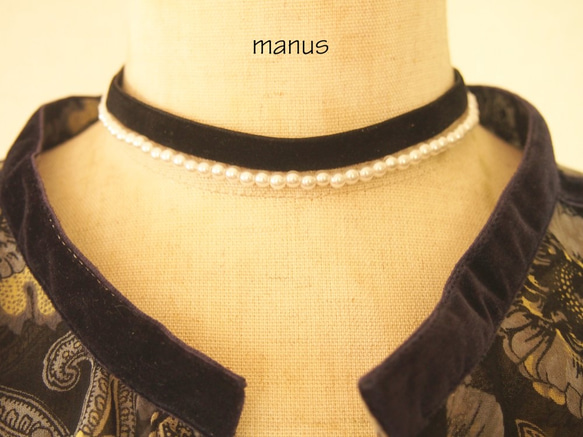 パール×ベロア☆2連チョーカー ネックレス・ペンダント manus 通販