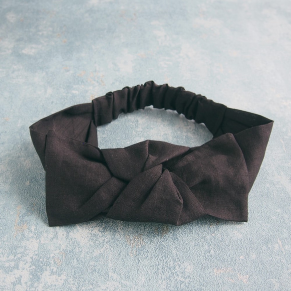 大人のリボン リネンヘアバンド（ブラック） ヘアバンド・ターバン