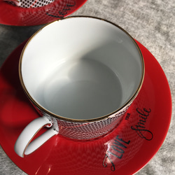 【訳あり】グレンチェックのカップ&ソーサー　ペア　ポーセラーツ 6枚目の画像