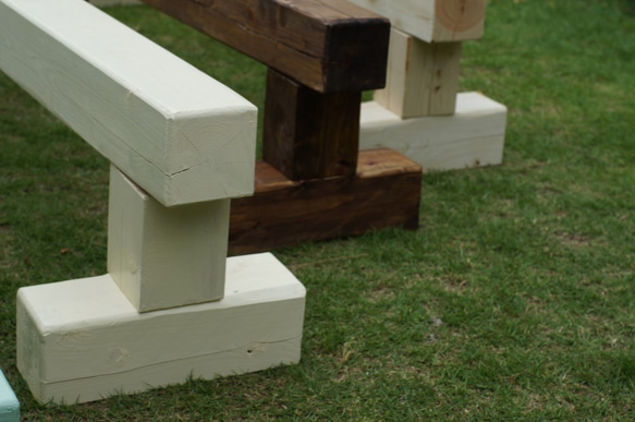 子供ベンチ　木製　平均台 無垢材　一本橋　ホワイト　白　アイボリー腰掛 7枚目の画像