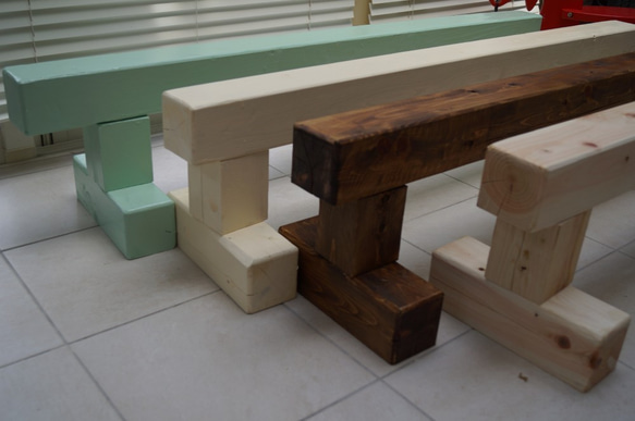 子供ベンチ　木製　平均台 無垢材　一本橋　ホワイト　白　アイボリー腰掛 1枚目の画像