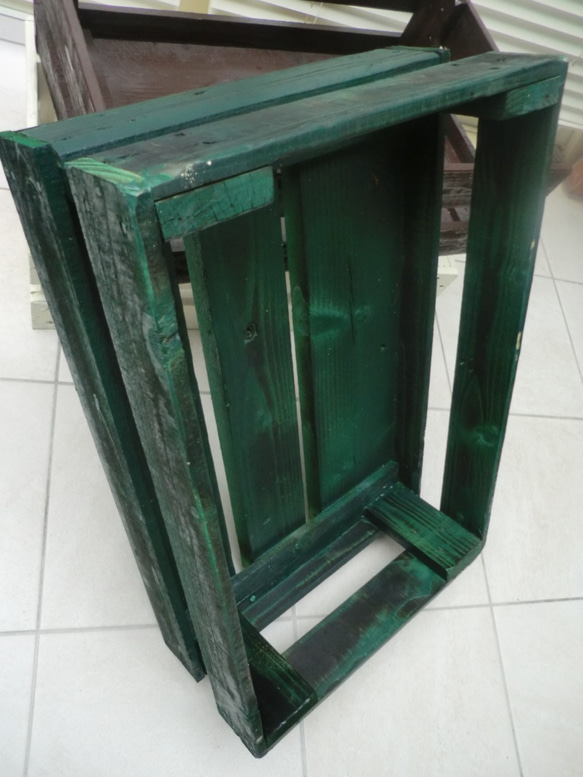 木箱 トロ箱　ウッドプランター　ガーデンニングボックス　緑　グリーン 2枚目の画像