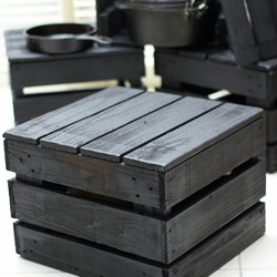 ダッチオーブン　ケース　木箱　キャンプ道具箱　コンテナ　黒 2枚目の画像
