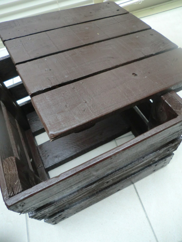 ダッチオーブン　ケース　木箱　キャンプ道具箱　コンテナ　茶 2枚目の画像