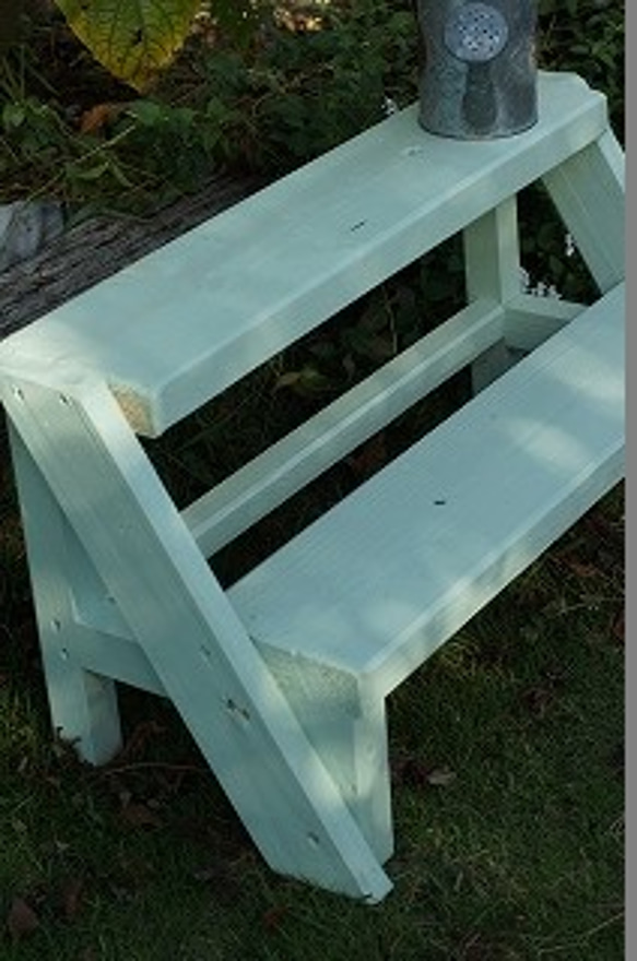 ハンドメイド家具　花台 長ベンチ　子供椅子　プランター台　ステップスツール　ミント 3枚目の画像