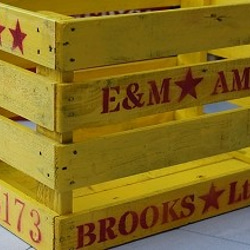 アンティーク木箱 　コンテナ　廃材　アメリカ雑貨　黄色 2枚目の画像