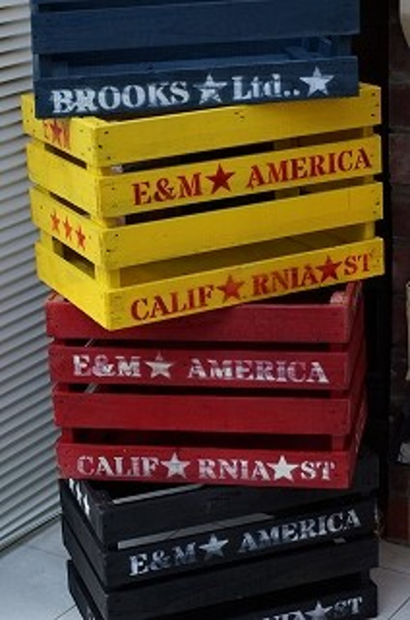 アンティーク木箱 　コンテナ　廃材　アメリカ雑貨　紺色 4枚目の画像