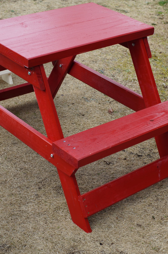 ガーデンテーブル　ピクニックテーブル　子供机　ちゃぶ台　赤 2枚目の画像