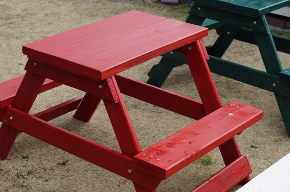 ガーデンテーブル　ピクニックテーブル　子供机　ちゃぶ台　赤 3枚目の画像