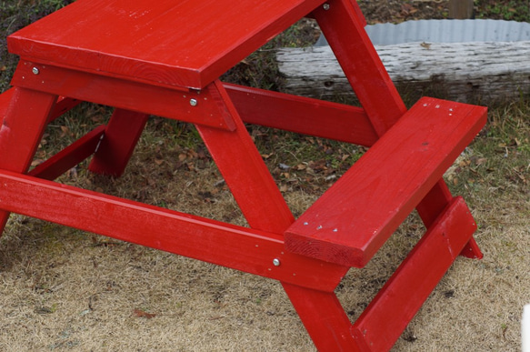 ガーデンテーブル　ピクニックテーブル　子供机　ちゃぶ台　赤 4枚目の画像