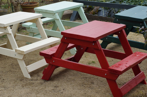 ガーデンテーブル　ピクニックテーブル　子供机　ちゃぶ台　赤 5枚目の画像