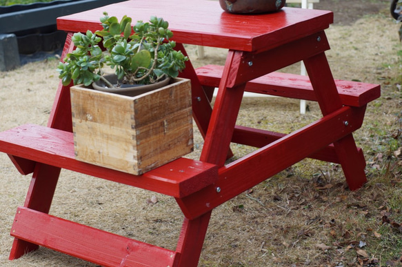 ガーデンテーブル　ピクニックテーブル　子供机　ちゃぶ台　赤 7枚目の画像