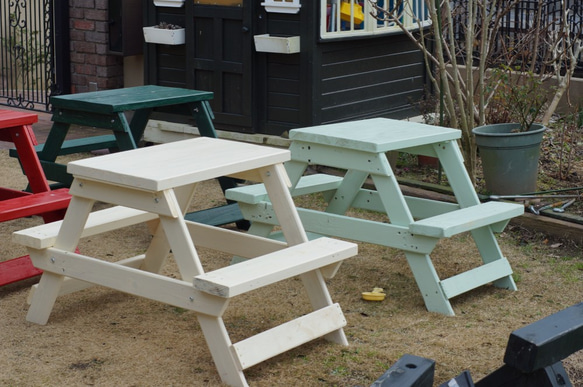 ガーデンテーブル　ピクニックテーブル　子供机　ちゃぶ台　ミント 3枚目の画像