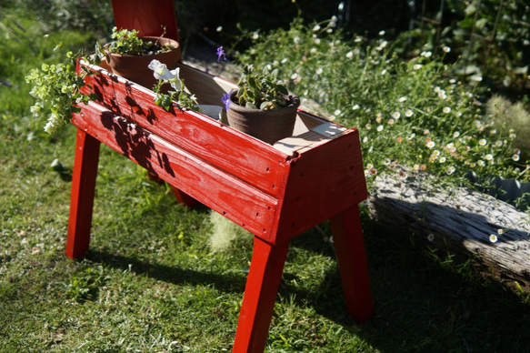 ソーホース　ベンチ　椅子　プランター台　 作業台 万能型 ワークベンチ 木製 車止め　 赤 3枚目の画像