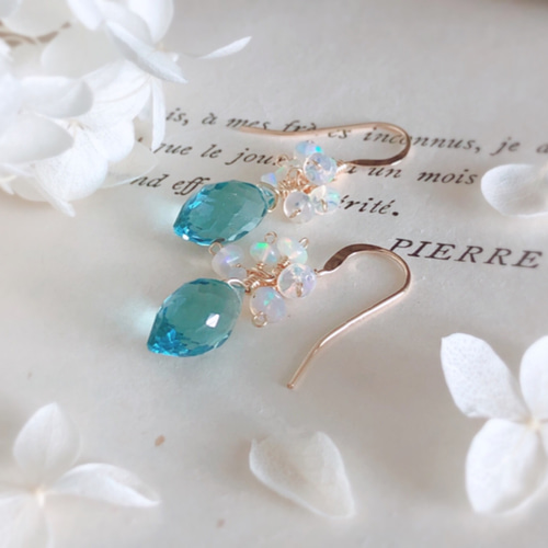 再販＊【14kgf】ブルークォーツ×プレシャスオパール＊ピアス