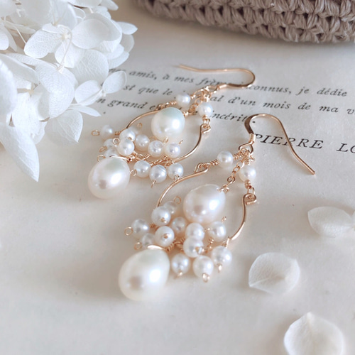 再販＊14kgf】ドロップパール＊シャンデリアピアス ピアス