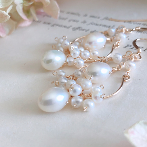 再販＊14kgf】ドロップパール＊シャンデリアピアス ピアス