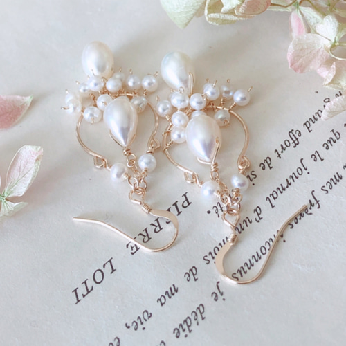再販＊14kgf】ドロップパール＊シャンデリアピアス ピアス