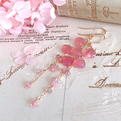 ラスト1点◇訳あり◇【14kgf】ディープローズクォーツ＊ロングピアス