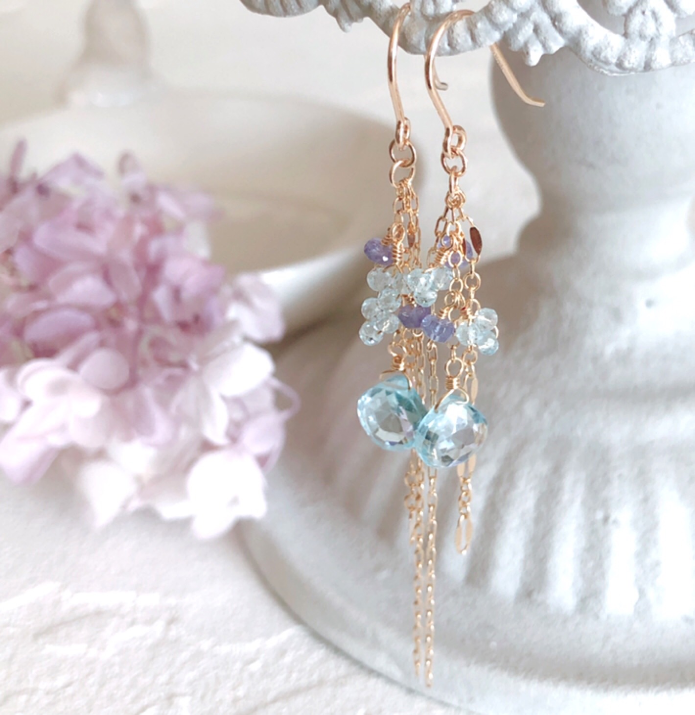 【14kgf】ブルー天然石＊ロングピアス