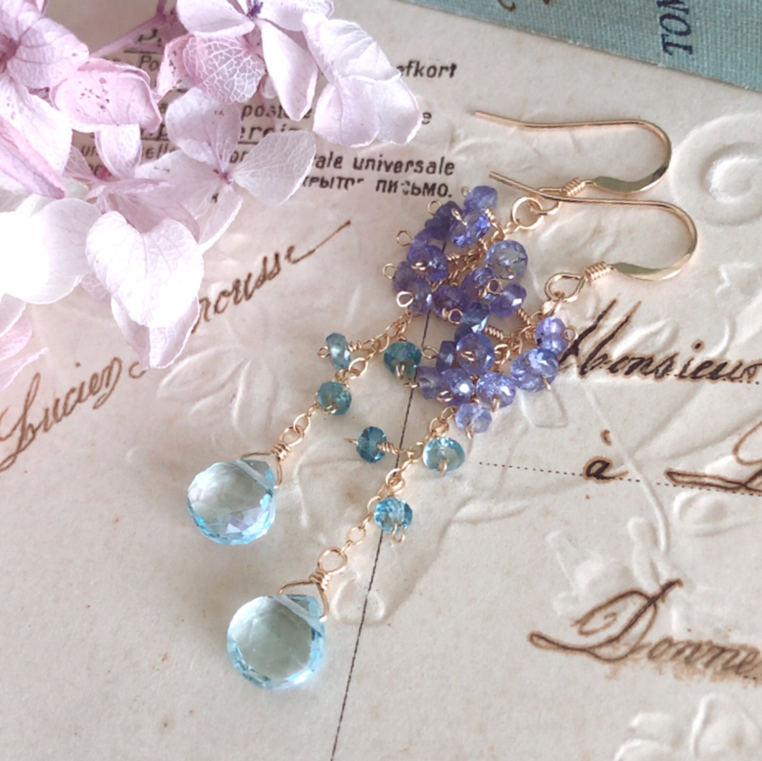 【14kgf】スカイブルートパーズ×ブルー天然石＊ピアス