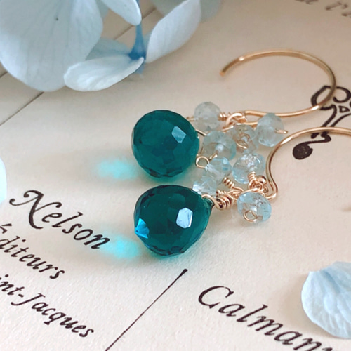 再販＊【14kgf】ティールグリーンクォーツ×スカイブルートパーズ