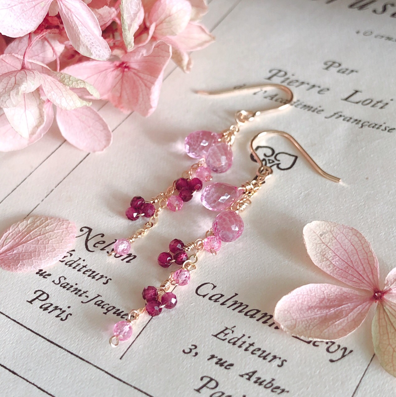 ＊再販＊11月の誕生石✨【14kgf】ピンクトパーズ×ガーネット＊ピアス