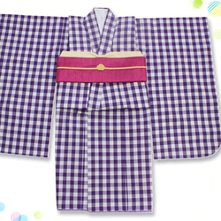 菫色格子の着物セット/90-110 1枚目の画像