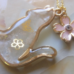 ◇1340再販６完売 ローズクオーツの猫とお花のネックレス（ペンダント）※売り切り 3枚目の画像