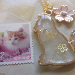 ◇1340再販６完売 ローズクオーツの猫とお花のネックレス（ペンダント）※売り切り 5枚目の画像