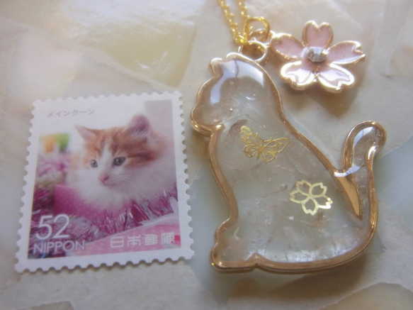 ◇1340再販６完売 ローズクオーツの猫とお花のネックレス（ペンダント）※売り切り 5枚目の画像