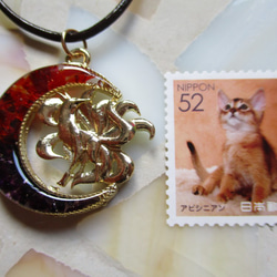 ◇2625再販17 ✨九尾狐と赤い月　本革紐のネックレス ※約50㎝ 5枚目の画像