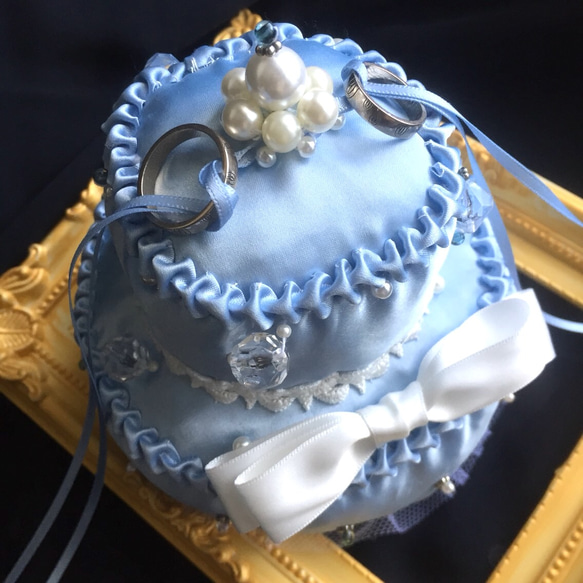 リングピロー【夢のウェディングケーキ】サムシングブルー　送料無料　ウェディング　結婚式 3枚目の画像