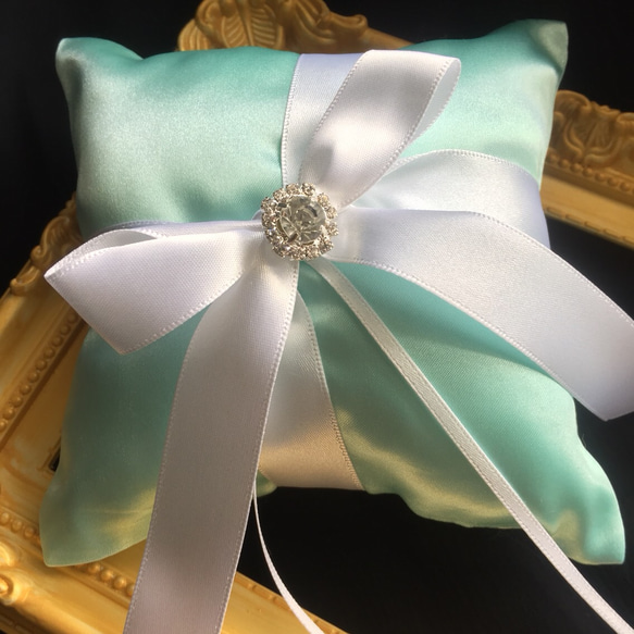再販リングピロー【Tiffanyブルー】ウェディング　結婚式　ティファニー 　ビジュー 2枚目の画像